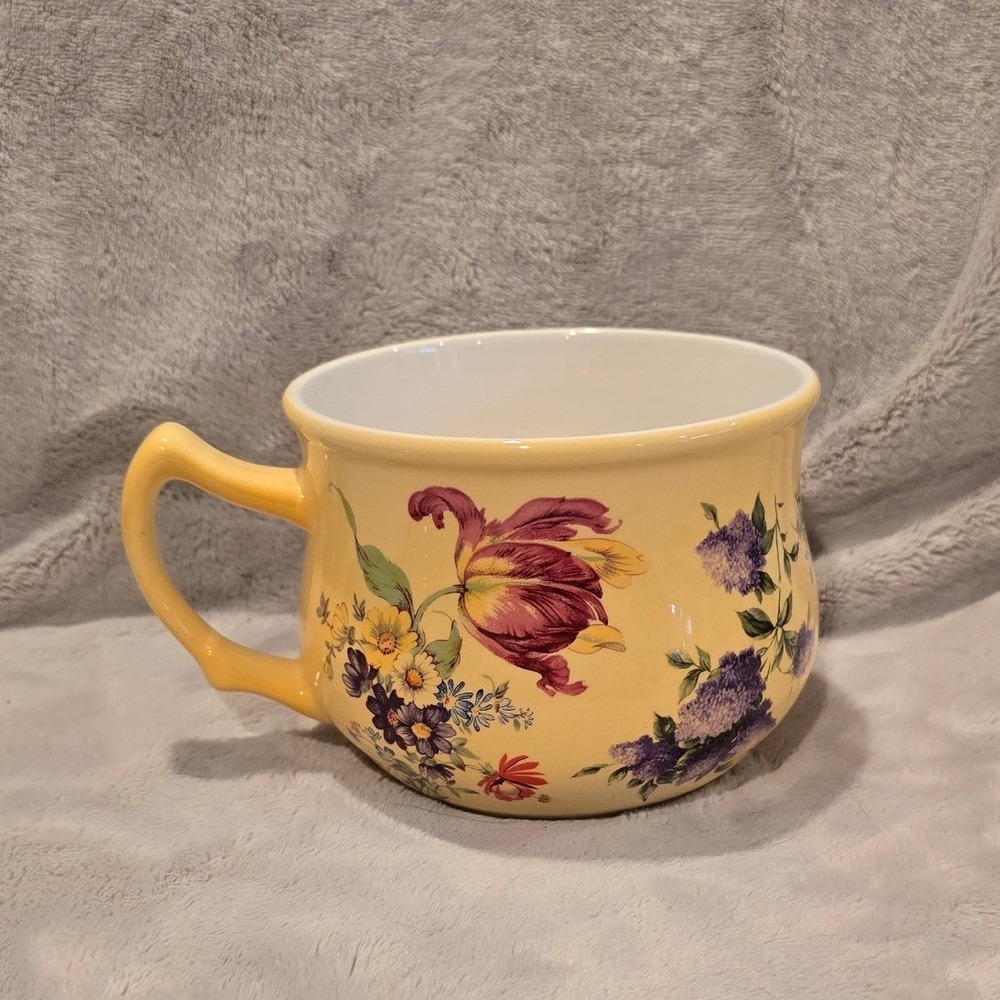 Harry and David Yellow Floral Botanical Ceramic Oversized Tea Coffee Soup Mug